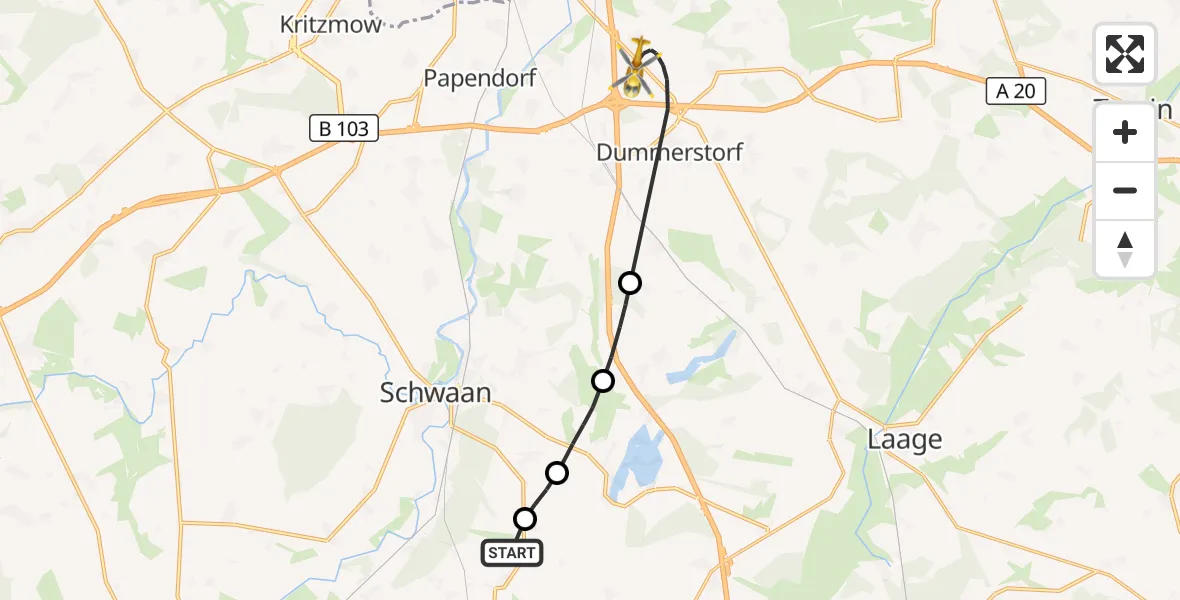 Flugroute Ambulanzhubschrauber Mistorf - Dummerstorf, 25 Juli 2026, 12:02