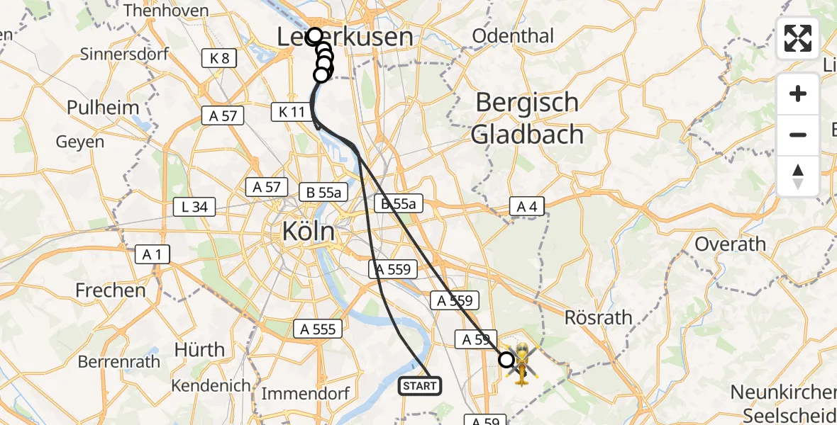 Flugroute Rettungshubschrauber Köln - Köln Bonn Flughafen, 25 Juli 2026, 12:06