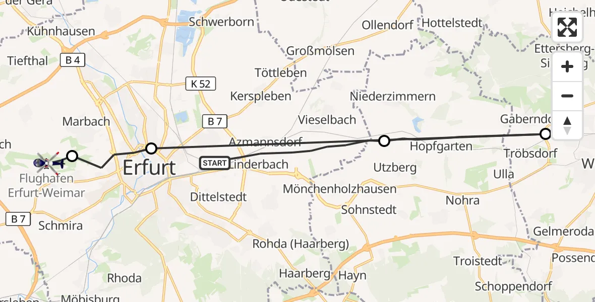 Flugroute Polizeihubschrauber Erfurt - Erfurt-Weimar Flughafen, 25 Juli 2026, 12:08