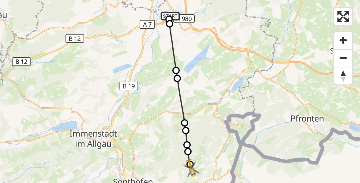 Flugroute Rettungshubschrauber Kempten-Durach Flugplatz - Bad Hindelang, 25 Juli 2026, 12:23