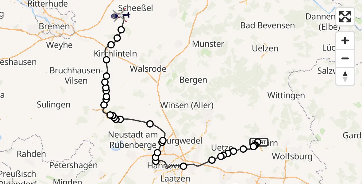 Flugroute Polizeihubschrauber Gifhorn Bundespolizei Hubschrauberlandeplatz - Rotenburg (Wümme), 25 Juli 2026, 12:31