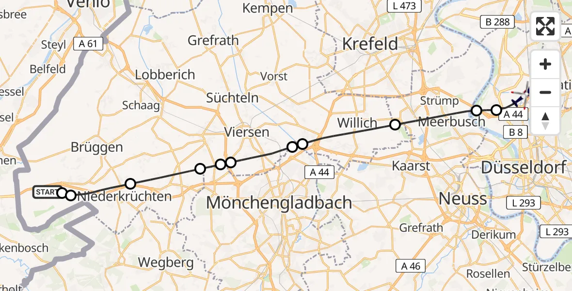 Flugroute Polizeihubschrauber Niederkrüchten - Düsseldorf Flughafen, 25 Juli 2026, 12:34