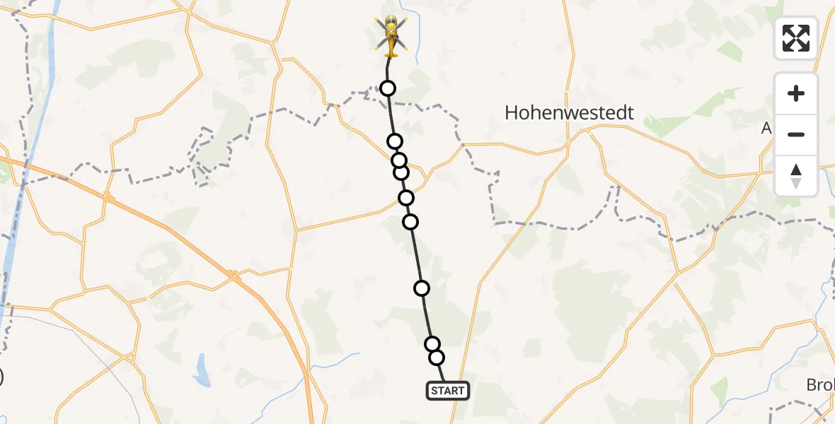 Flugroute Rettungshubschrauber Itzehoe Hungriger Wolf Flugplatz - Beringstedt, 25 Juli 2026, 12:36