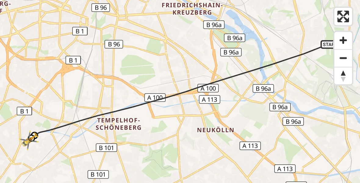 Flugroute Rettungshubschrauber Berlin - Charité Clinic Benjamin Franklin Campus, 25 Juli 2026, 12:39