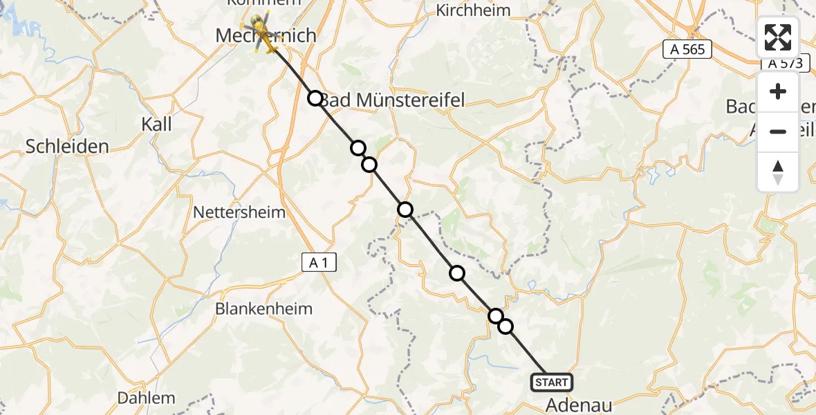 Flugroute Rettungshubschrauber Reifferscheid - Mechernich, 25 Juli 2026, 12:44