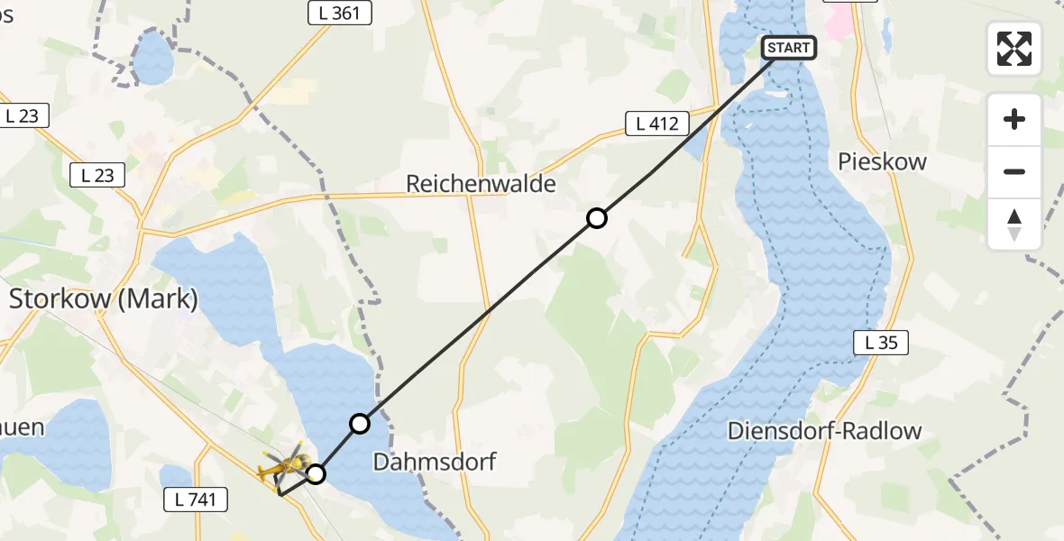 Flugroute Rettungshubschrauber Bad Saarow - Storkow (Mark), 25 Juli 2026, 12:56