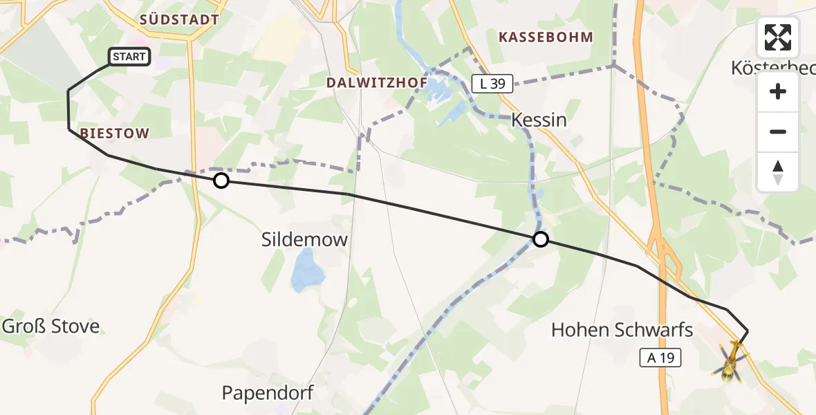 Flugroute Ambulanzhubschrauber Rostock - Dummerstorf, 25 Juli 2026, 12:57