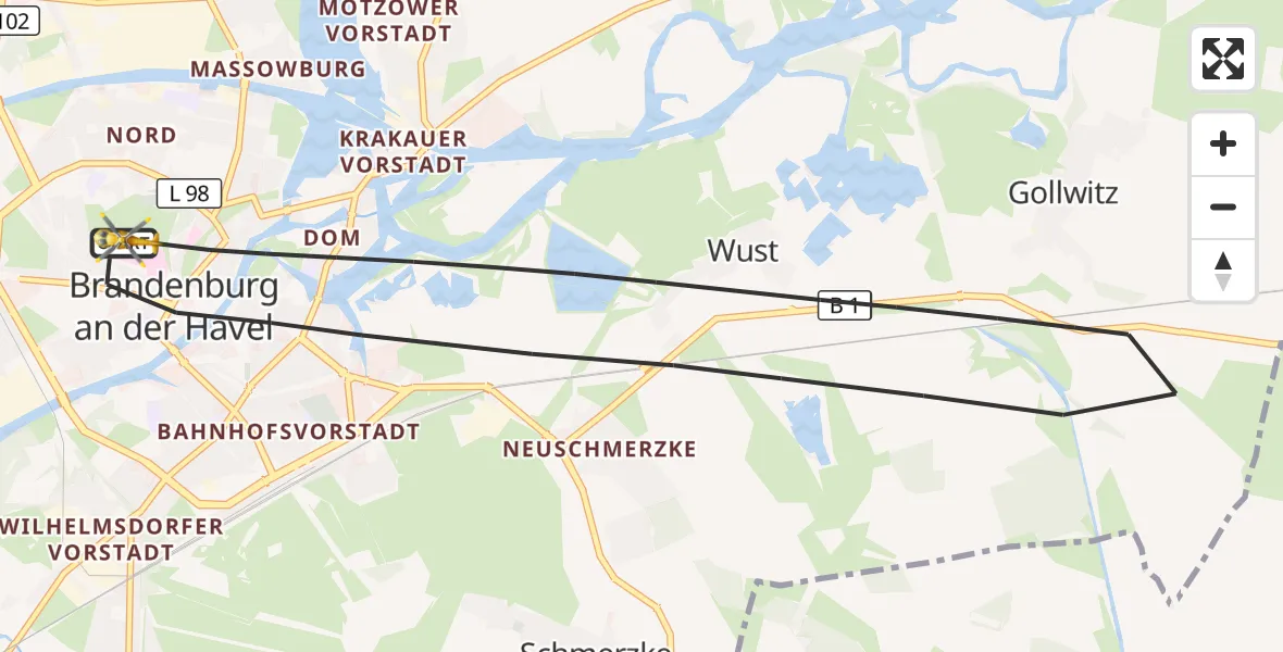 Flugroute Rettungshubschrauber Brandenburg an der Havel - Brandenburg an der Havel, 25 Juli 2026, 13:03