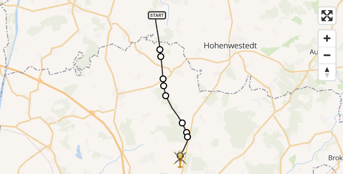 Flugroute Rettungshubschrauber Beringstedt - Itzehoe Hungriger Wolf Flugplatz, 25 Juli 2026, 13:11