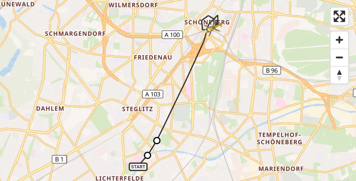 Flugroute Rettungshubschrauber Charité Clinic Benjamin Franklin Campus - Berlin, 25 Juli 2026, 13:13