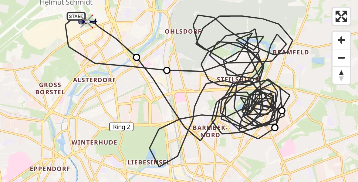 Flugroute Polizeihubschrauber Hamburg Helmut Schmidt Flughafen - Hamburg Helmut Schmidt Flughafen, 25 Juli 2026, 13:15