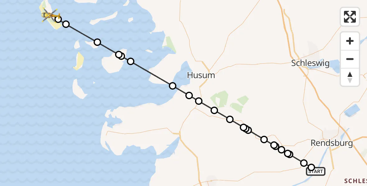 Flugroute Ambulanzhubschrauber Hörsten - Nebel, 25 Juli 2026, 13:20