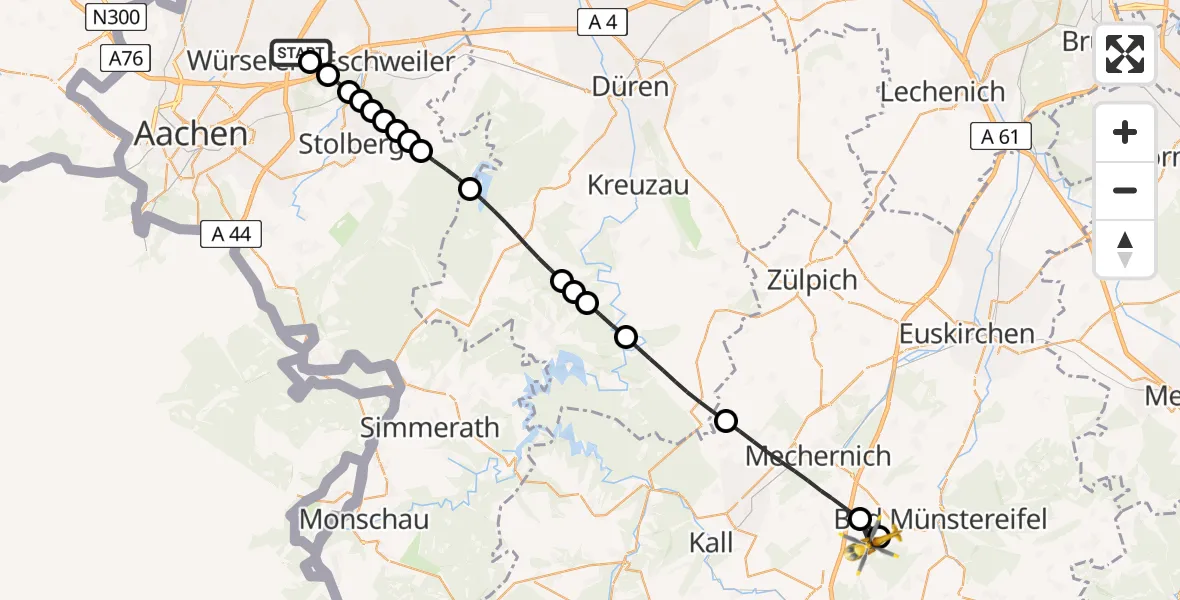 Flugroute Rettungshubschrauber Aachen-Merzbrück Flughafen - Bad Münstereifel, 25 Juli 2026, 13:22