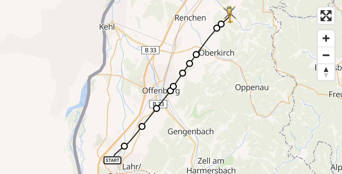 Flugroute Rettungshubschrauber Lahr Flughafen - Kappelrodeck, 25 Juli 2026, 13:31