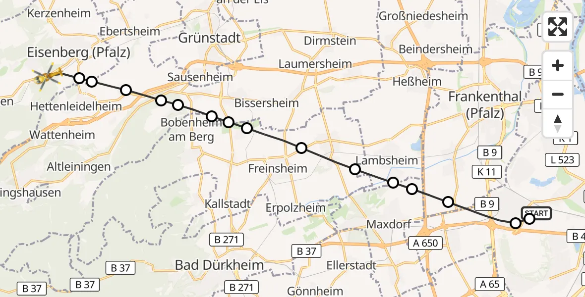 Flugroute Rettungshubschrauber Ludwigshafen Accident Hospital - Eisenberg (Pfalz), 25 Juli 2026, 13:31