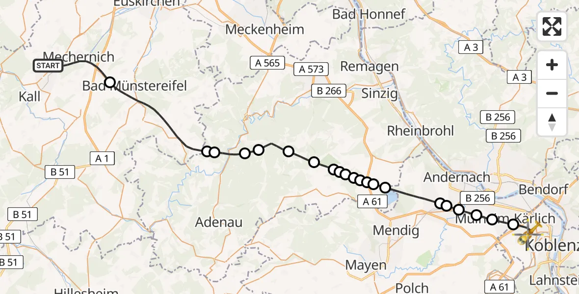 Flugroute Rettungshubschrauber Mechernich - Koblenz, 25 Juli 2026, 13:39