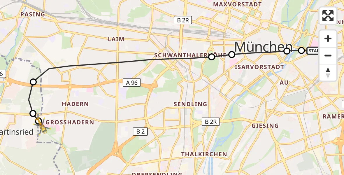 Flugroute Rettungshubschrauber Rechts der Isar University Hospital - DRF Air Rescue München Hubschrauberlandeplatz, 25 Juli 2026, 13:51