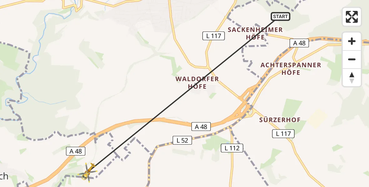 Flugroute Ambulanzhubschrauber Bassenheim - Kerben, 25 Juli 2026, 13:51