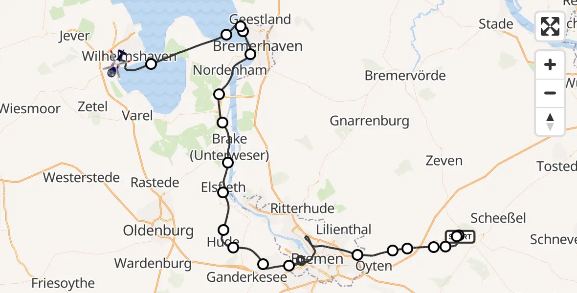 Flugroute Polizeihubschrauber Rotenburg (Wümme) Flugplatz - Wilhelmshaven, 25 Juli 2026, 13:57