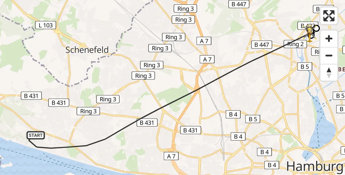 Flugroute Rettungshubschrauber Hamburg - Hamburg, 25 Juli 2026, 14:12