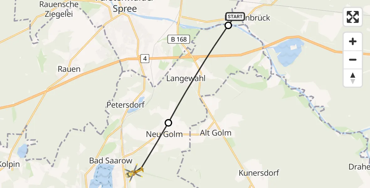 Flugroute Rettungshubschrauber Berkenbrück - Bad Saarow, 25 Juli 2026, 14:15