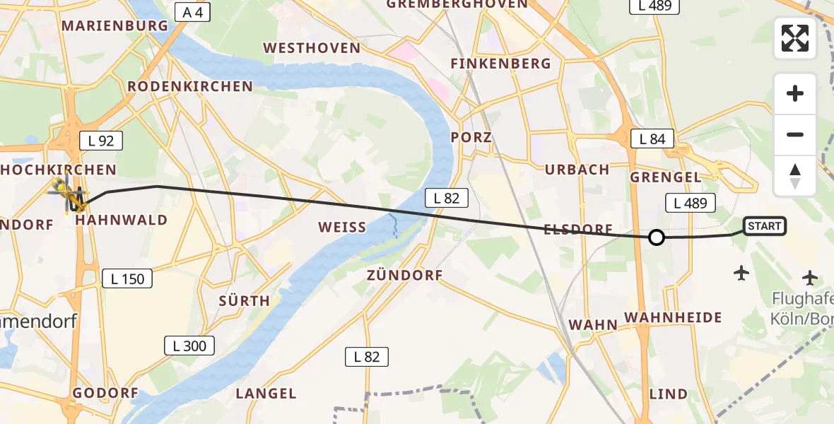 Flugroute Rettungshubschrauber Köln Bonn Flughafen - Köln, 25 Juli 2026, 14:16