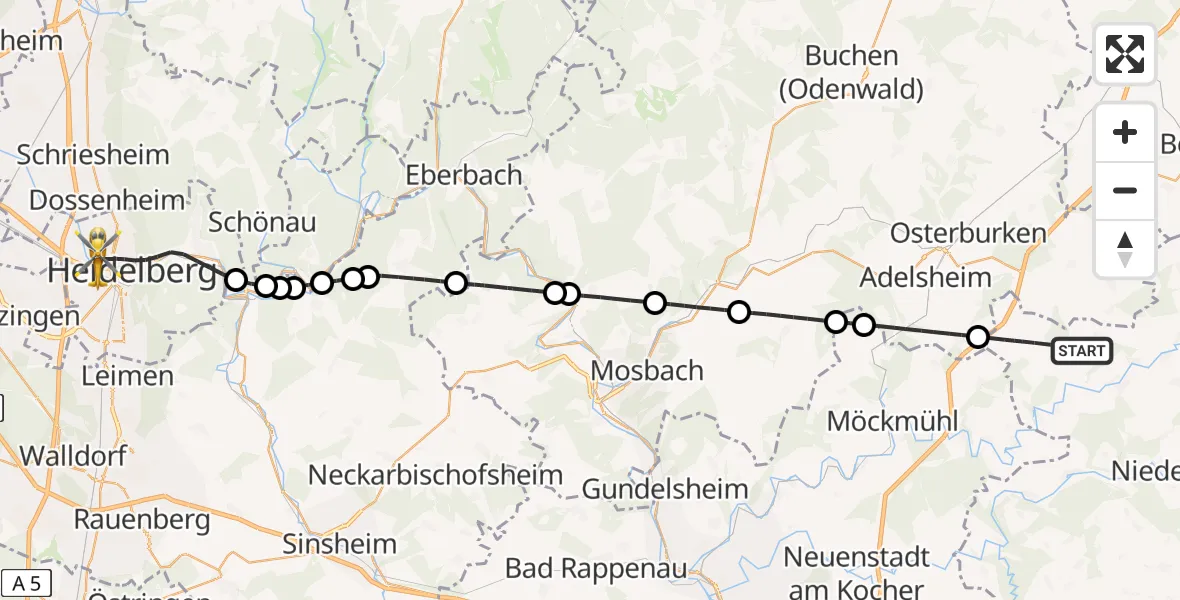 Flugroute Rettungshubschrauber Schöntal - Heidelberg, 25 Juli 2026, 14:27