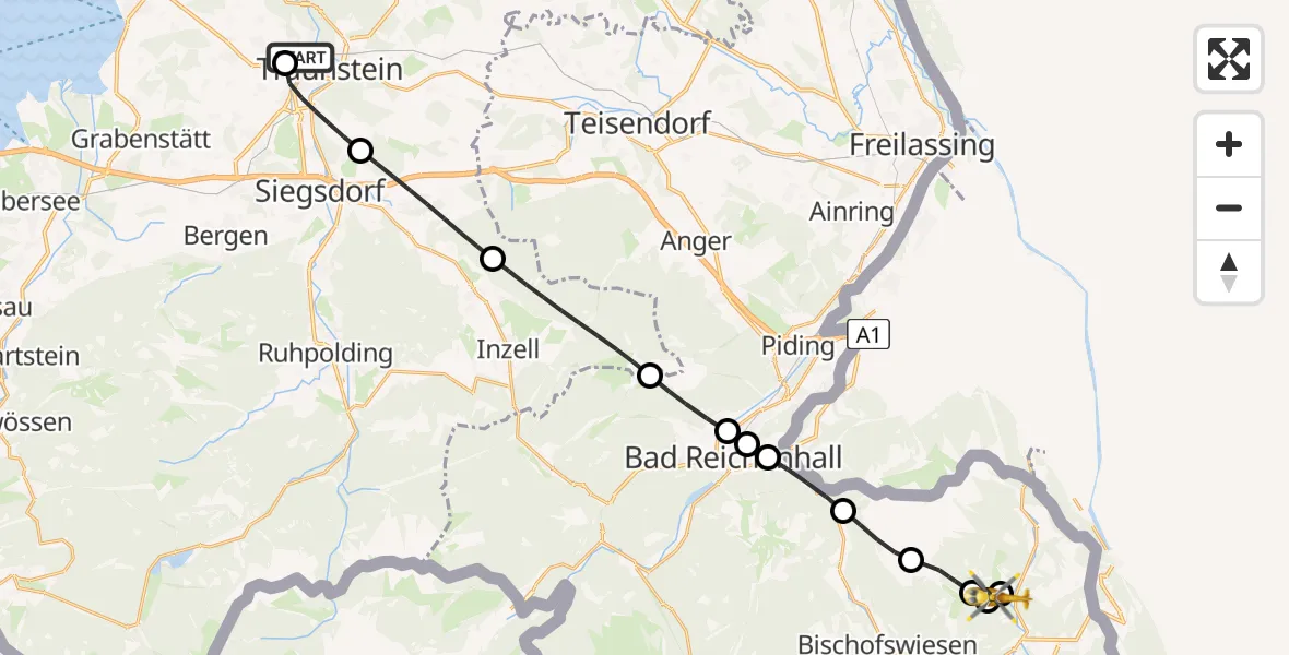 Flugroute Rettungshubschrauber Traunstein Hospital - Marktschellenberg, 25 Juli 2026, 14:28