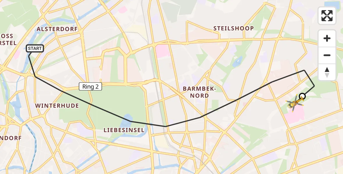 Flugroute Rettungshubschrauber Hamburg - Hamburg Military Hospital, 25 Juli 2026, 14:30