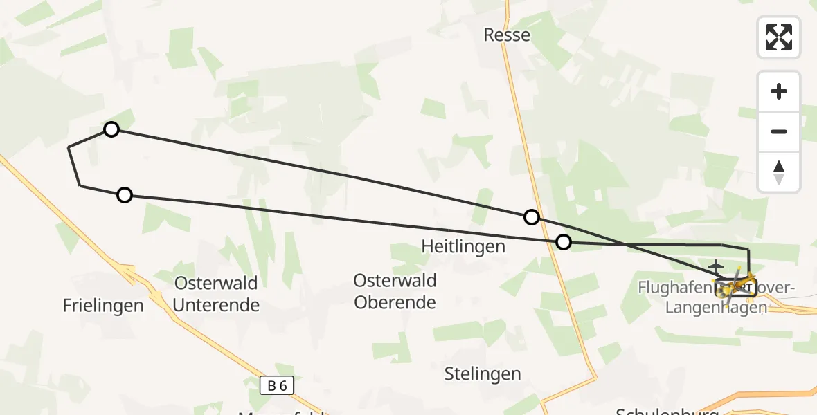 Flugroute Rettungshubschrauber Flughafen Hannover - Flughafen Hannover, 25 Juli 2026, 14:38