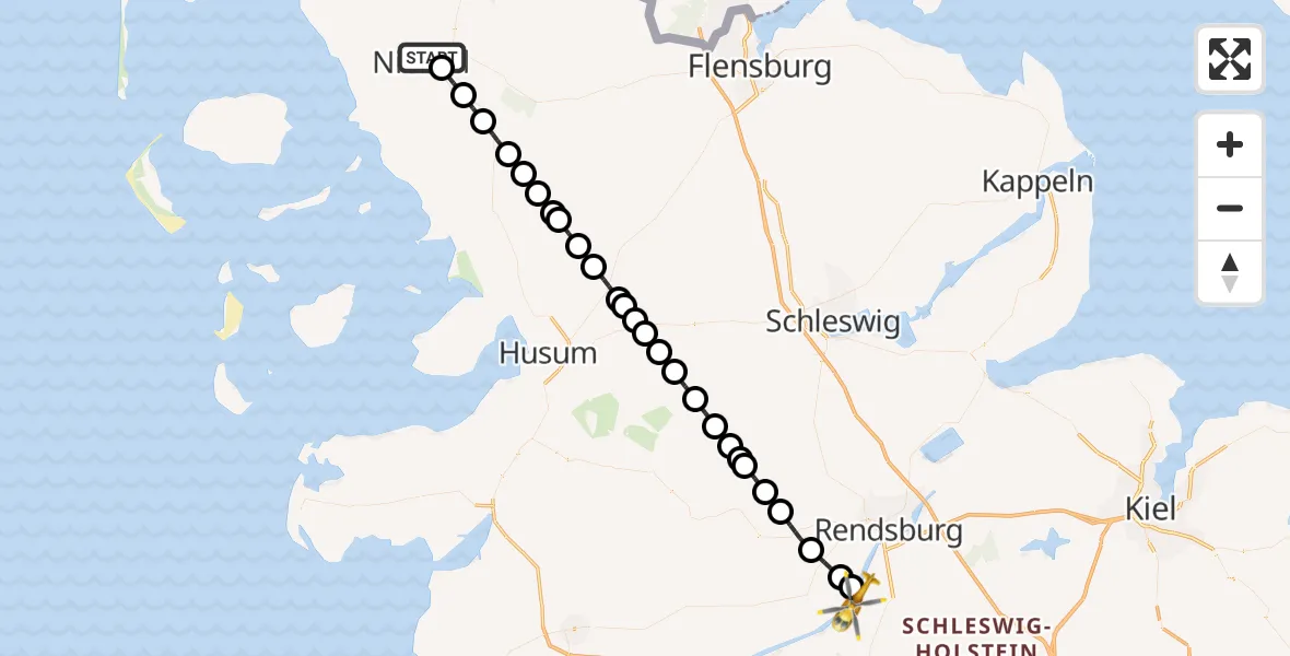 Flugroute Ambulanzhubschrauber Niebüll - Hörsten, 25 Juli 2026, 14:40