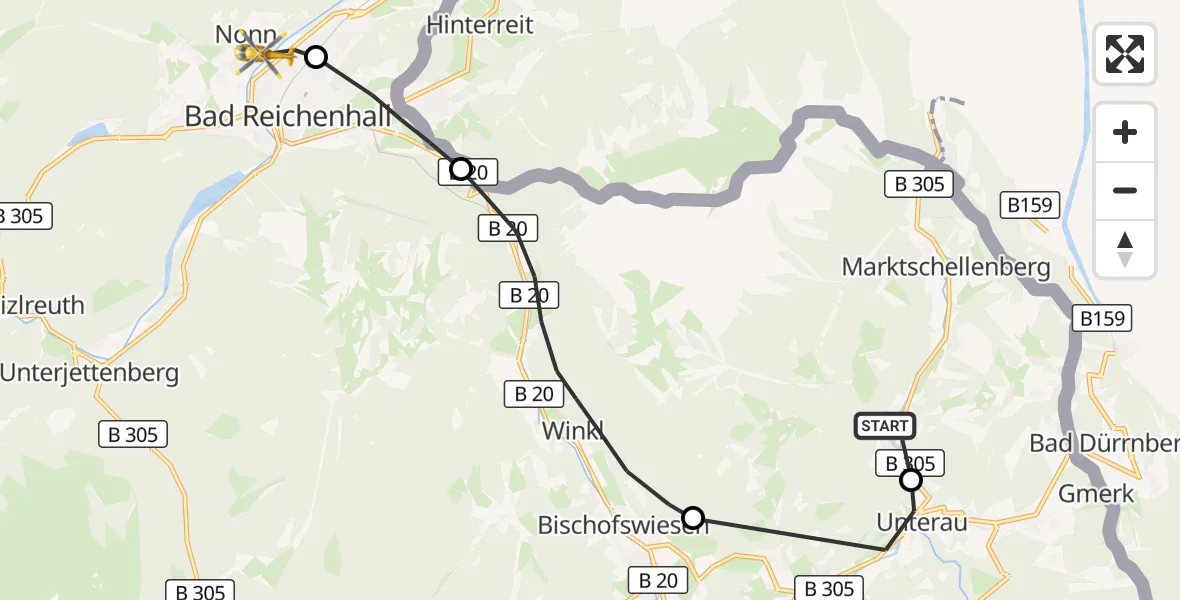 Flugroute Rettungshubschrauber Marktschellenberg - Bad Reichenhall, 25 Juli 2026, 14:47
