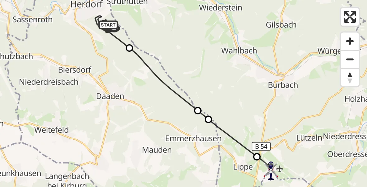Flugroute Polizeihubschrauber Herdorf - Siegerland Flughafen, 25 Juli 2026, 15:21