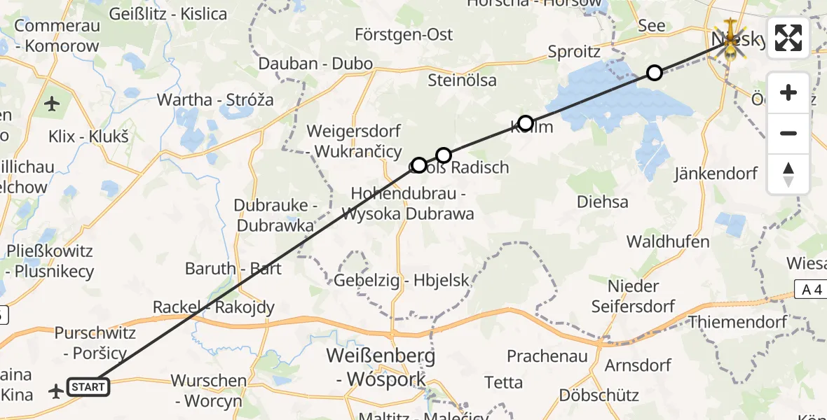 Flugroute Rettungshubschrauber Bautzen Flugplatz - Niesky, 25 Juli 2026, 15:25
