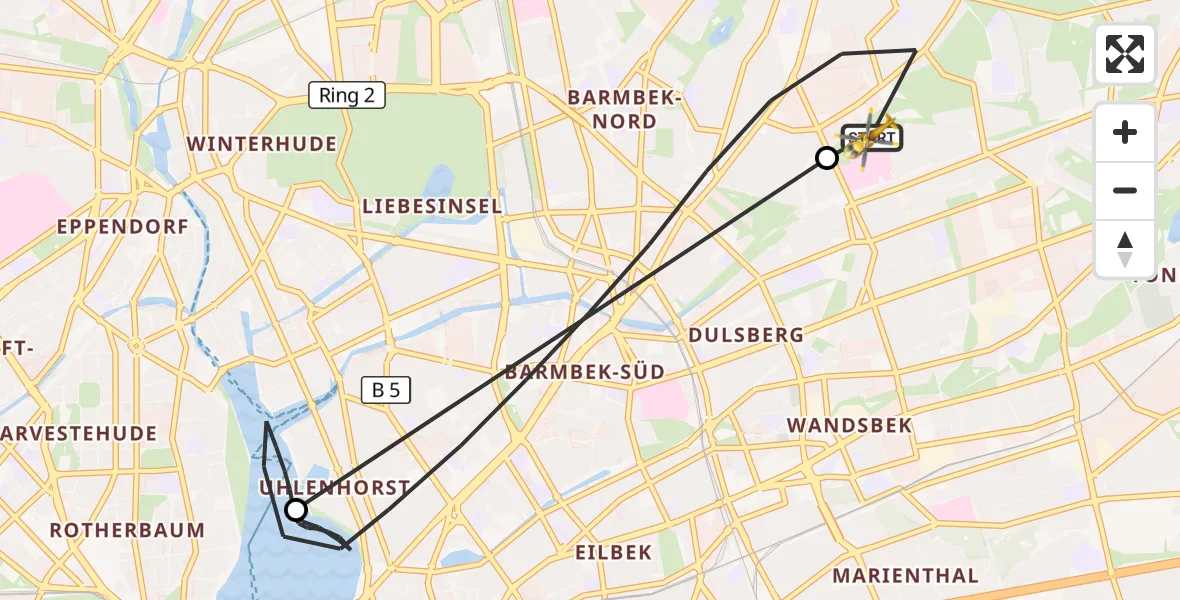 Flugroute Rettungshubschrauber Hamburg Military Hospital - Hamburg Military Hospital, 25 Juli 2026, 15:26