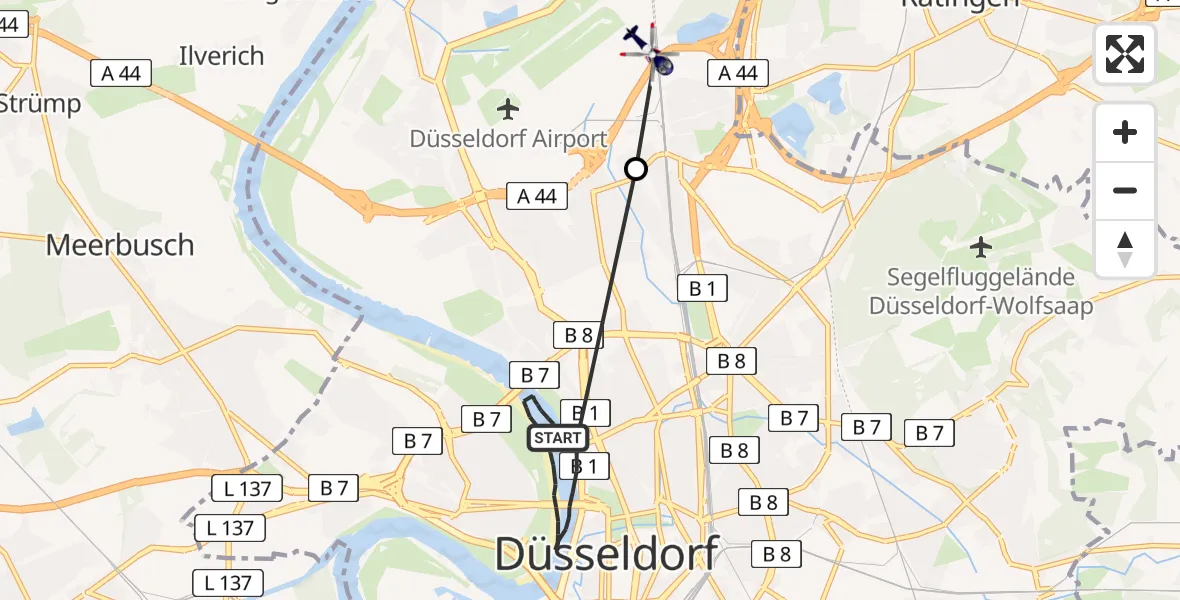 Flugroute Polizeihubschrauber Düsseldorf - Düsseldorf Flughafen, 25 Juli 2026, 15:30