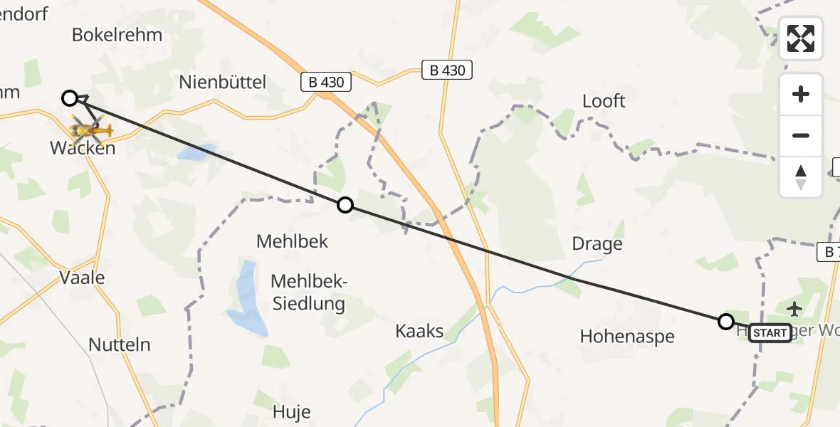 Flugroute Rettungshubschrauber Hohenlockstedt - Wacken, 25 Juli 2026, 15:35