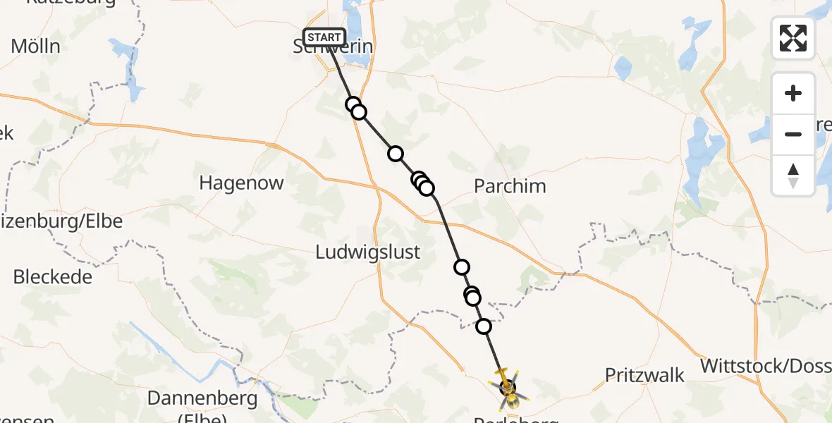 Flugroute Rettungshubschrauber Schwerin - Perleberg, 25 Juli 2026, 15:42