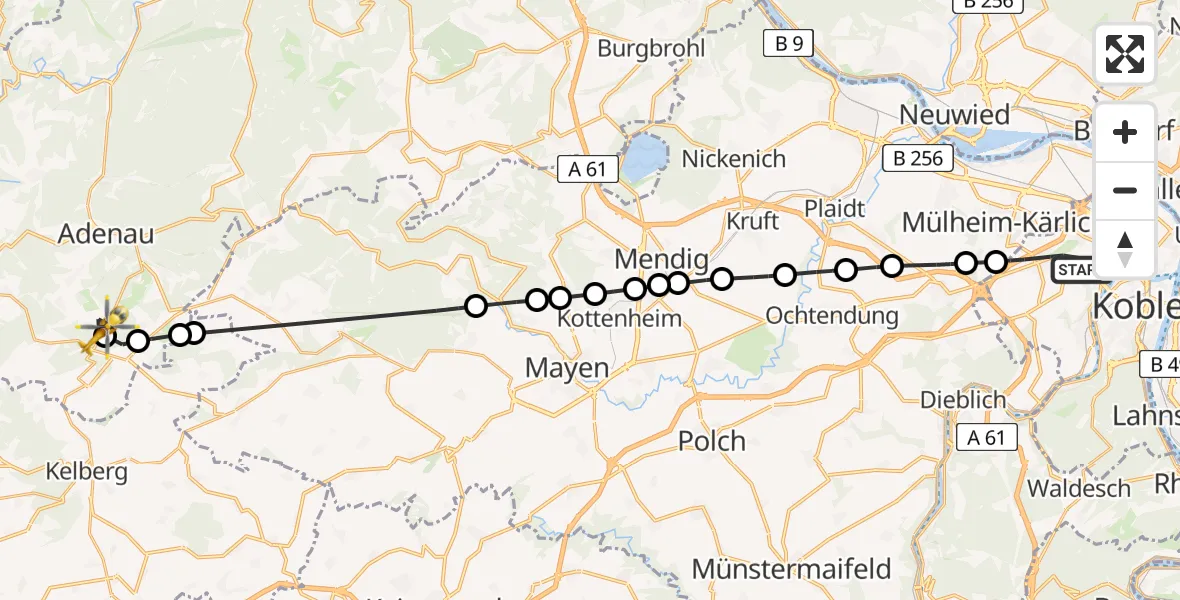 Flugroute Rettungshubschrauber Koblenz - Quiddelbach, 25 Juli 2026, 15:44