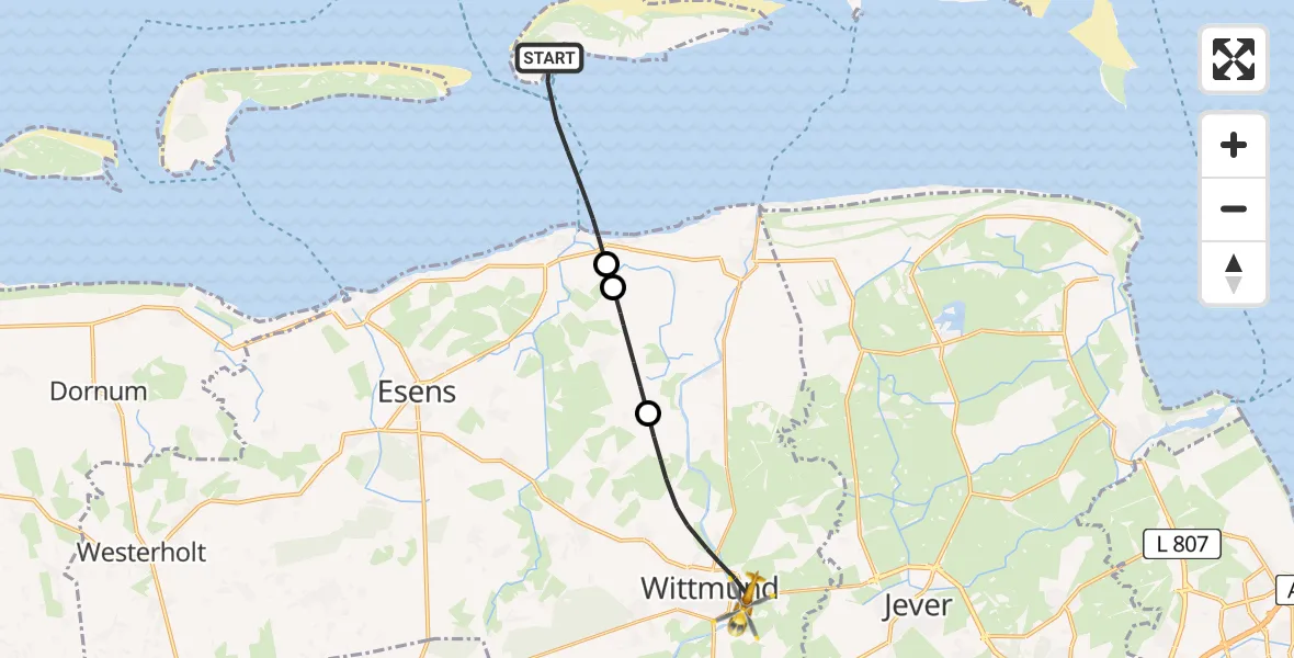 Flugroute Ambulanzhubschrauber Noordzee - Wittmund, 25 Juli 2026, 15:46