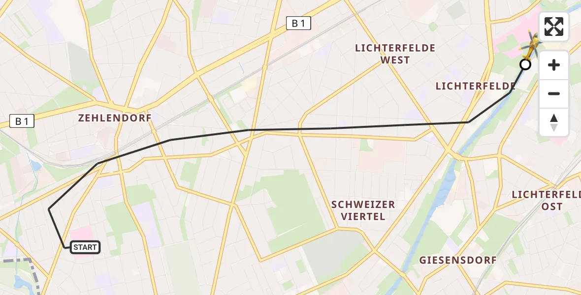 Flugroute Rettungshubschrauber Berlin - Charité Clinic Benjamin Franklin Campus, 25 Juli 2026, 15:47