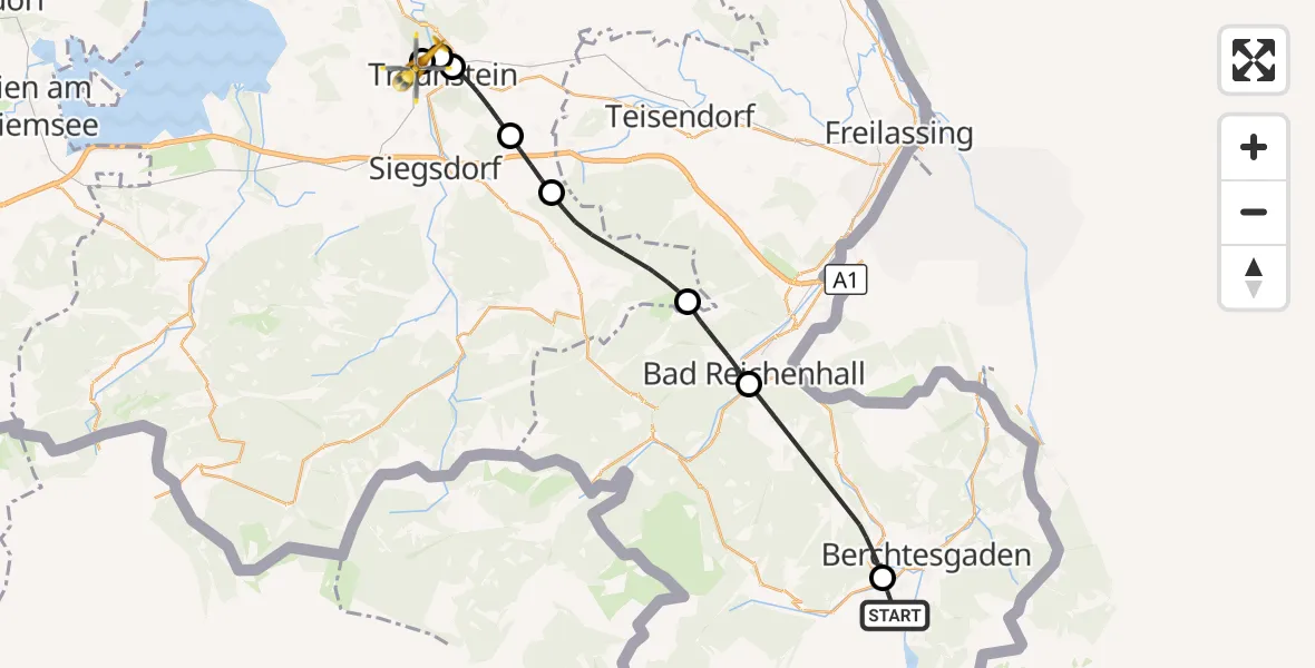 Flugroute Rettungshubschrauber Schönau a.Königssee - Traunstein Hospital, 25 Juli 2026, 15:51