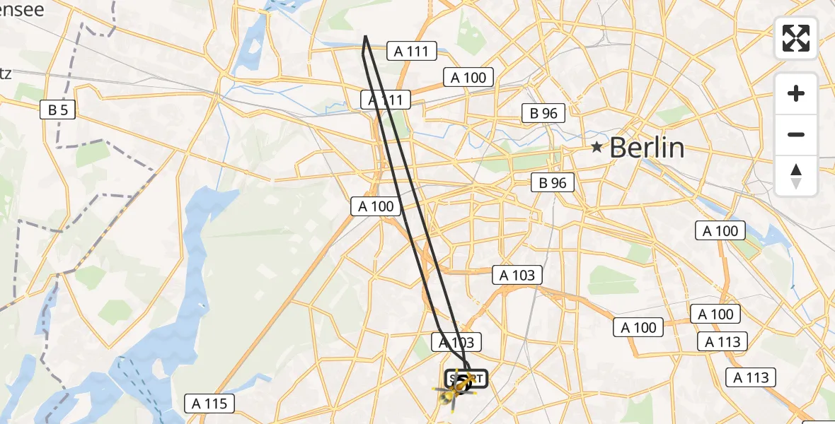 Flugroute Rettungshubschrauber Berlin - Charité Clinic Benjamin Franklin Campus, 25 Juli 2026, 15:51