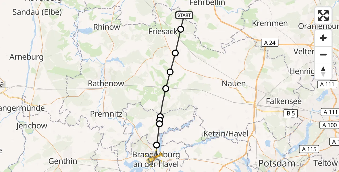 Flugroute Rettungshubschrauber Friesack - Brandenburg an der Havel, 25 Juli 2026, 15:55