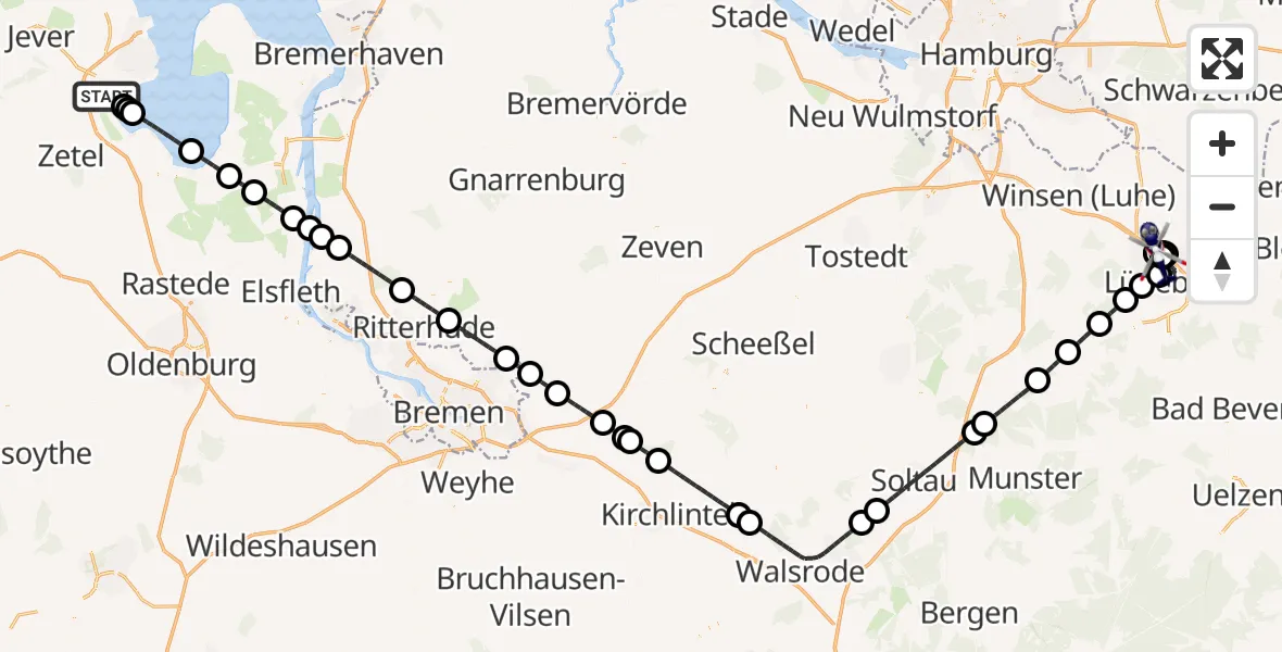 Flugroute Polizeihubschrauber Sande - Lüneburg, 25 Juli 2026, 15:56