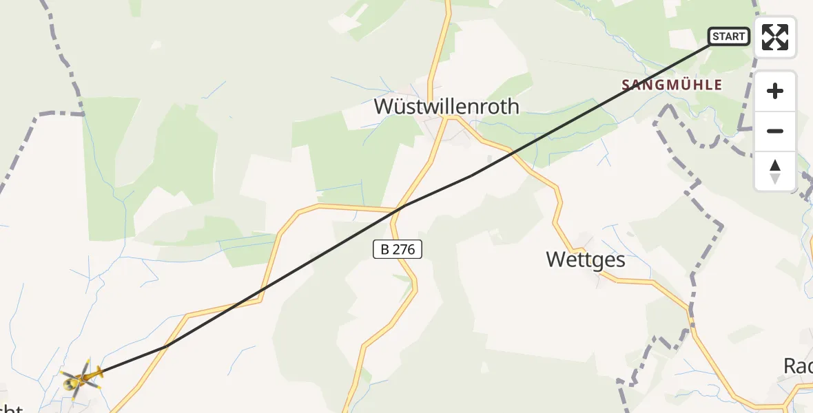 Flugroute Rettungshubschrauber Birstein - Birstein, 25 Juli 2026, 16:02