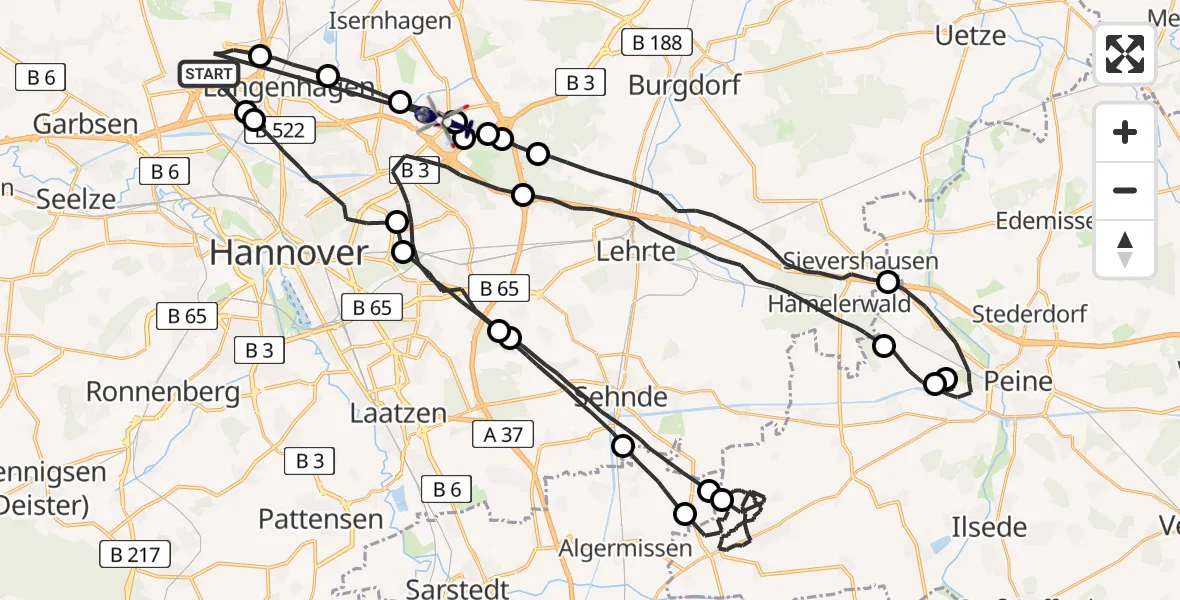 Flugroute Polizeihubschrauber Flughafen Hannover - Isernhagen, 25 Juli 2026, 16:05