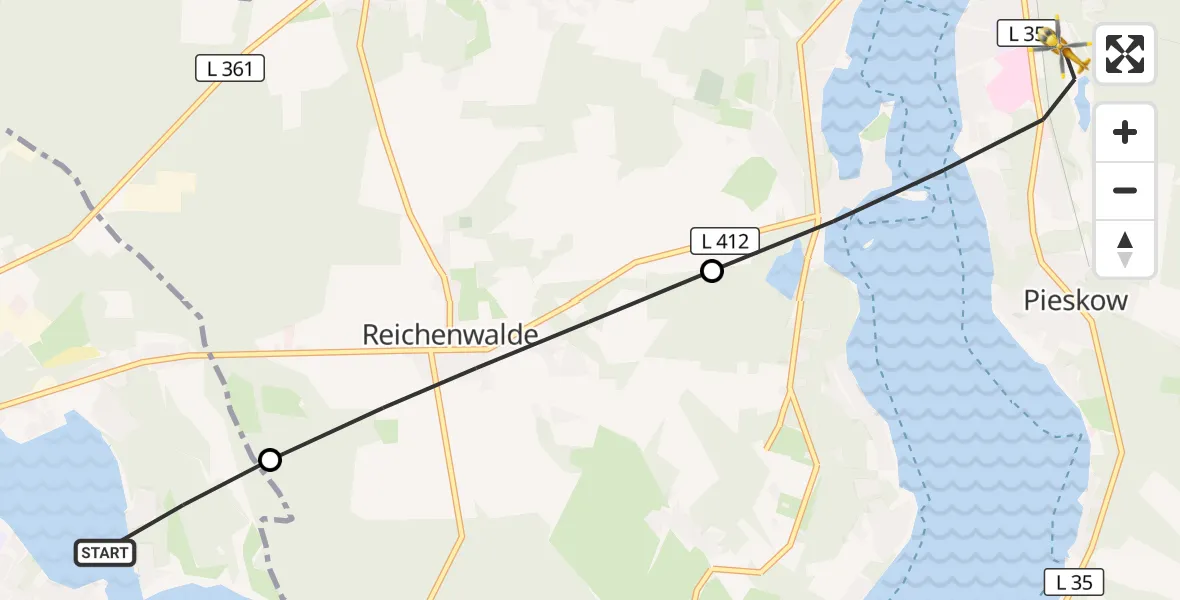Flugroute Rettungshubschrauber Storkow (Mark) - Bad Saarow, 25 Juli 2026, 16:09