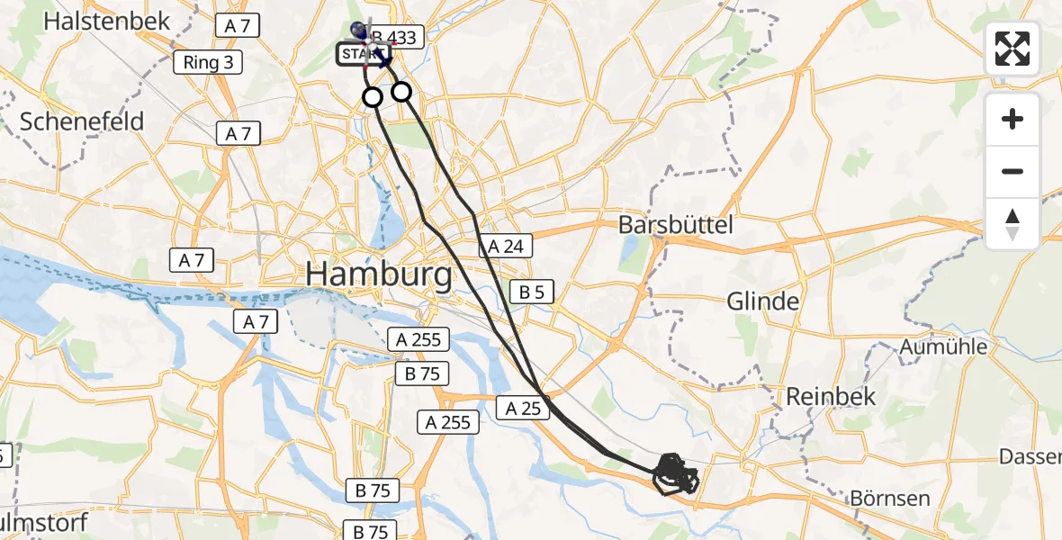 Flugroute Polizeihubschrauber Hamburg Helmut Schmidt Flughafen - Hamburg Helmut Schmidt Flughafen, 25 Juli 2026, 16:10