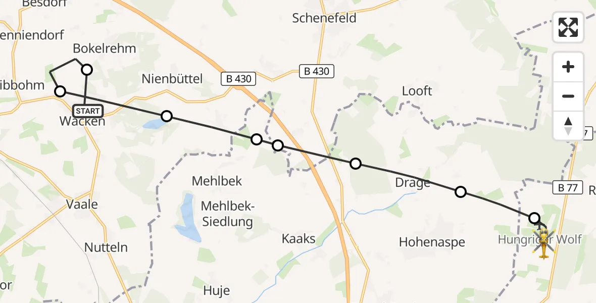 Flugroute Rettungshubschrauber Wacken - Itzehoe Hungriger Wolf Flugplatz, 25 Juli 2026, 16:13
